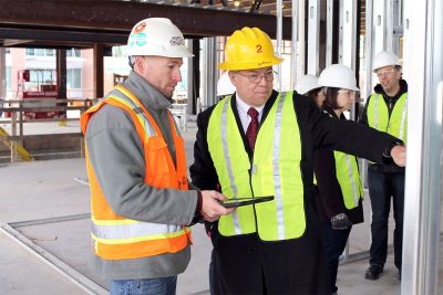 The veterinary college's interim dean, Gregory Daniel, and the Veterinary Teaching Hospital's oncology team touring the construction site of the Comparative Oncology Research Center in Roanoke, Virginia
